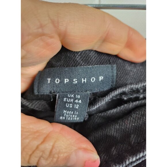 Topshop Womens Denim Mini Pencil Skirt Size 12 Black Jean Button Front Grunge - Picture 2 of 4